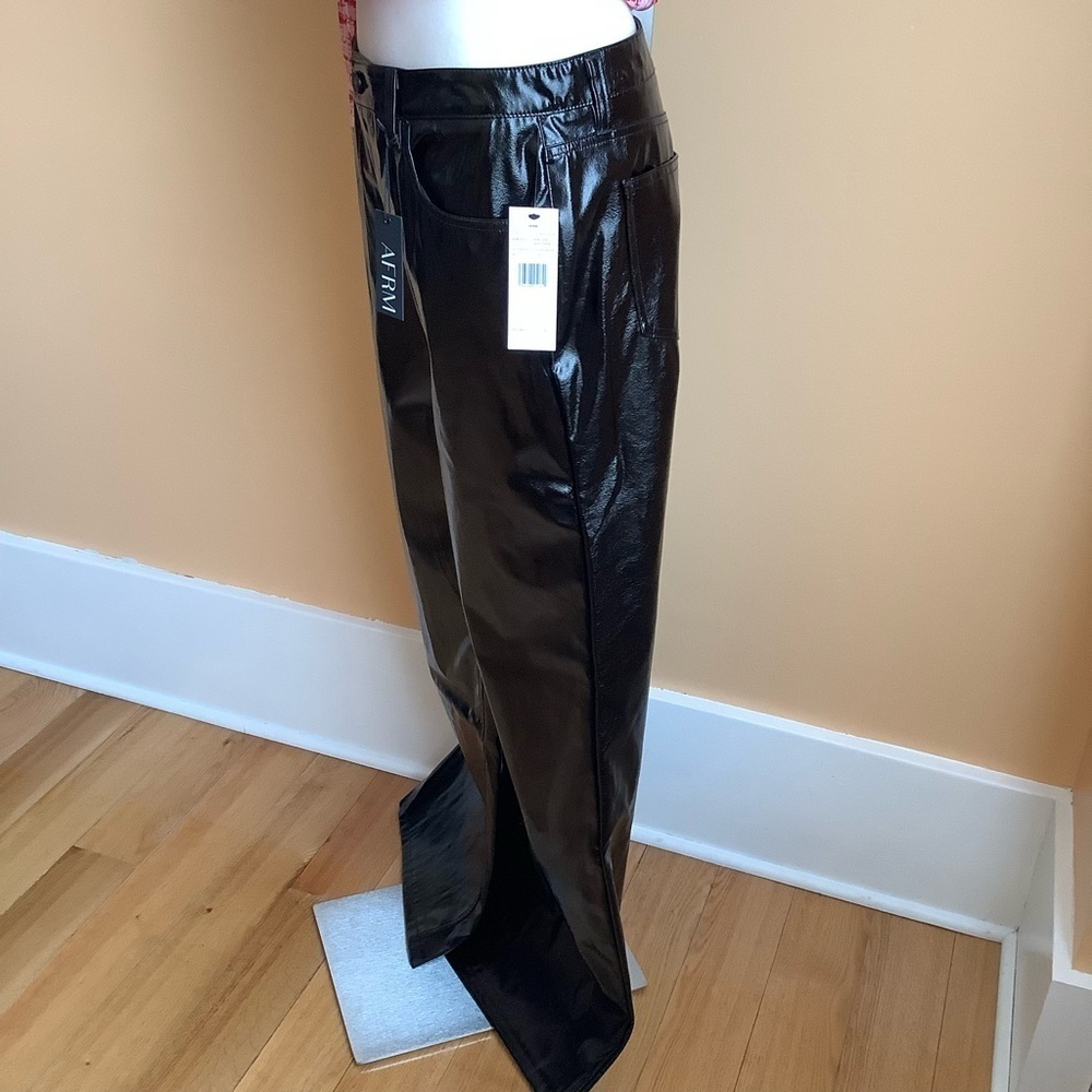 AFRM Xander Black Faux Leather Wide Leg Pants High Waist Shiny 30 NWT - Picture 4 of 13